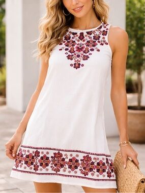 Xhilaration White Embroidered Boho Dress XS